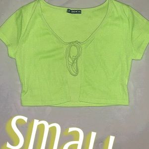 Neon yellow front tie crop ribbed tee